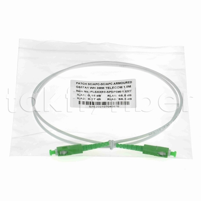 EN50575 CPR認定SC APC 光ファイバーパッチコード 装甲光ファイバーパッチリード シンプレックス 3.0mm LSZH ホワイトジャケット
