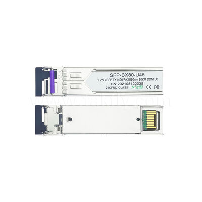 SFP 1.25gbps 80km LC Reach Tx1490nm/Rx1550nm データセンター FTTX用のバイダイレクト光学トランシーバー
