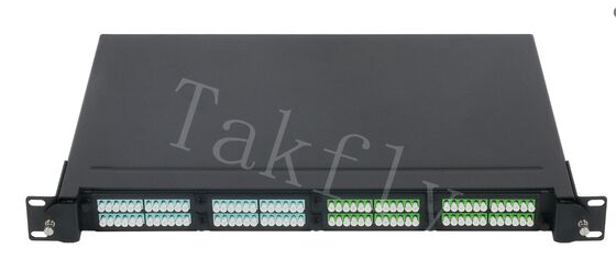 MPO/MTP ファイバー分配パネル – 1U ラックマウント、コネクター付きカセット モジュール、4 スロット、LC/MPO インターフェイス、データセンターファイバー管理用