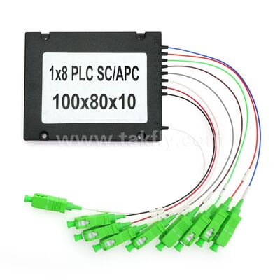 PLC ファイバー スプリッター – 900μm ABS ボックス、SM G657A1、SC/APC、PON ネットワークでの光信号の結合および分配用