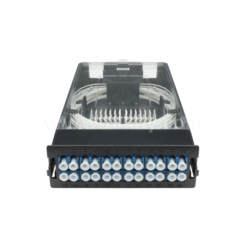 前置きカセットモジュール TK‐HRM‐04, 12C/24C,デュアルモード:LCピッグテール・フュージョンまたはMPO‐LCカセット管理,データセンターケーブル配線のためのプラグアンドプレイ
