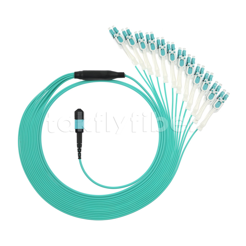 LANとWAN用の光ファイバーMPO MTPケーブル 24コアから12LC DX Om3 Fanoutパッチコード